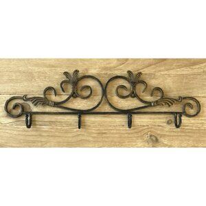 Vintage Cast Metal Decorative Scroll Wall Mounted 4 Hook Coat Rack Bronze Black
